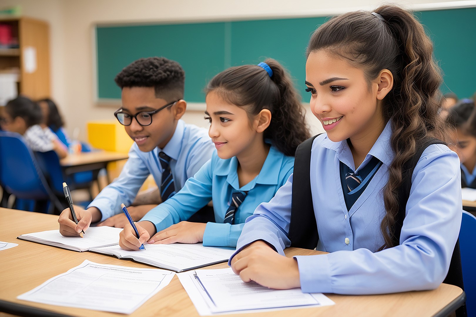 Interactive virtual classroom session with students and a teacher